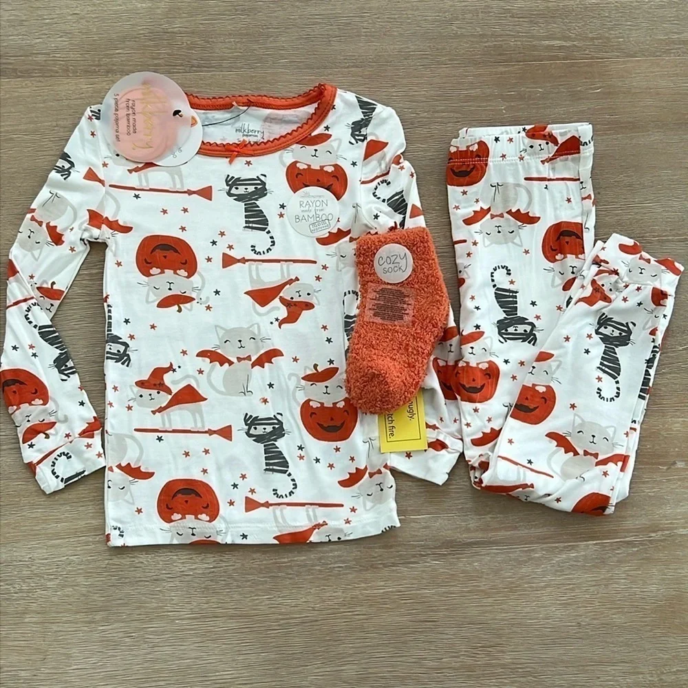 🎃 Milkberry Toddler Girl Bamboo Halloween Pajamas 12 24 months 3T Cats